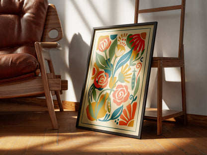 Abstract Folk Art Botanical Garden Pattern Print Pastel Terracotta & Sage Print