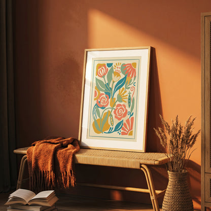 Abstract Folk Art Botanical Garden Pattern Print Pastel Terracotta & Sage Print