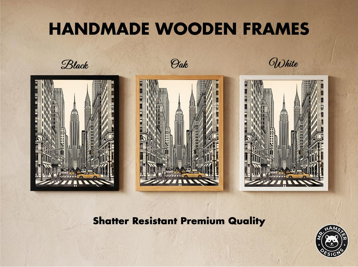 Frame color comparison: black, oak, and white