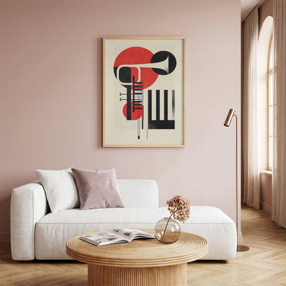 Jazz Geometric Trumpet & Piano Wall Art, Bauhaus Music Poster