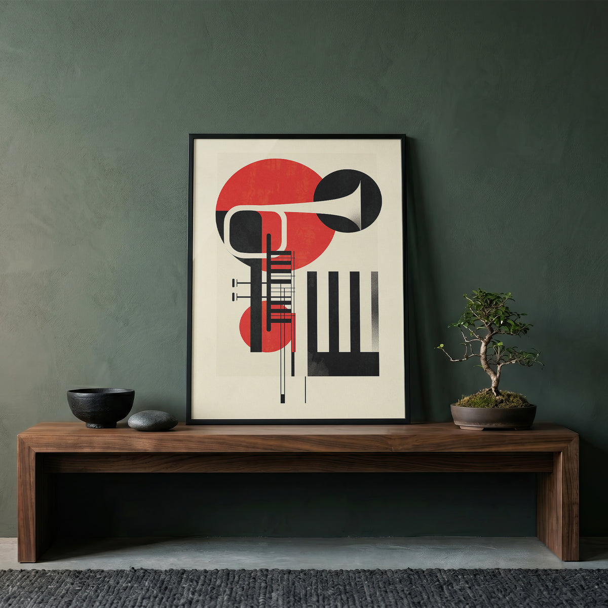 Jazz Geometric Trumpet & Piano Wall Art, Bauhaus Music Poster