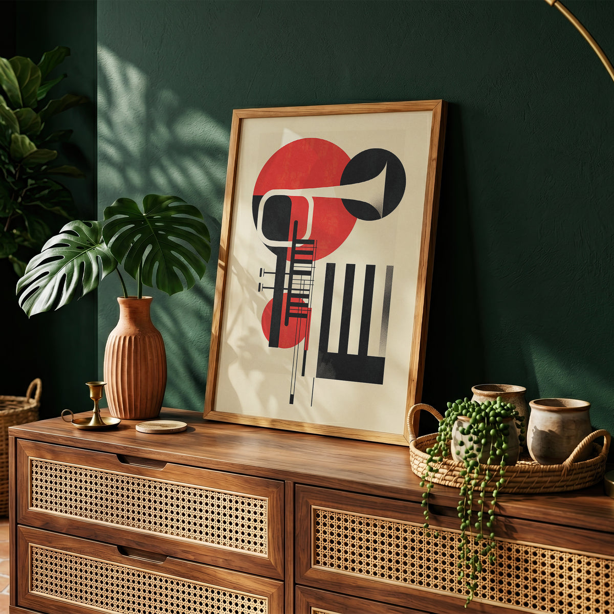 Jazz Geometric Trumpet & Piano Wall Art, Bauhaus Music Poster