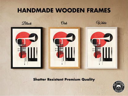 Jazz Geometric Trumpet & Piano Wall Art, Bauhaus Music Poster