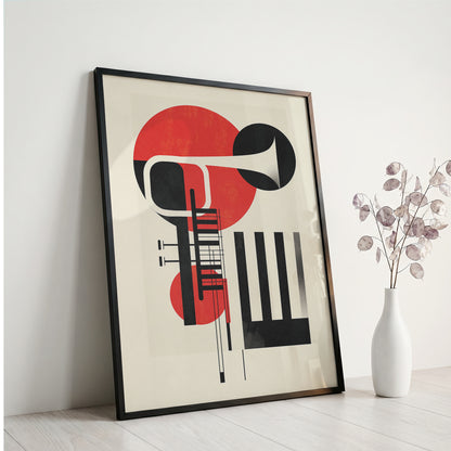 Jazz Geometric Trumpet & Piano Wall Art, Bauhaus Music Poster
