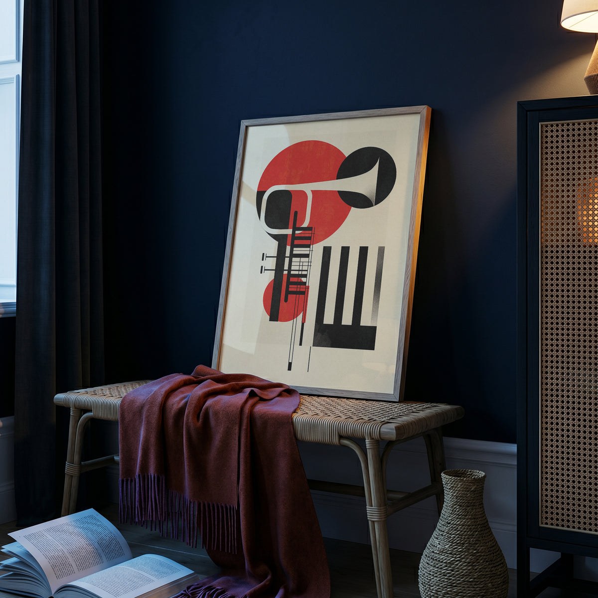 Jazz Geometric Trumpet & Piano Wall Art, Bauhaus Music Poster