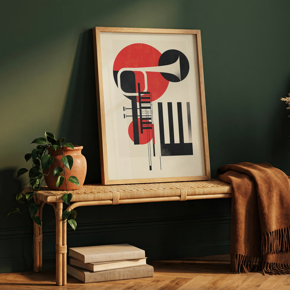 Jazz Geometric Trumpet & Piano Wall Art, Bauhaus Music Poster