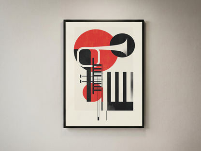Jazz Geometric Trumpet & Piano Wall Art, Bauhaus Music Poster