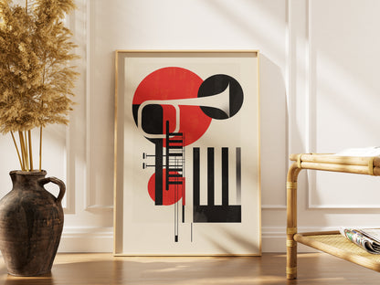 Jazz Geometric Trumpet & Piano Wall Art, Bauhaus Music Poster