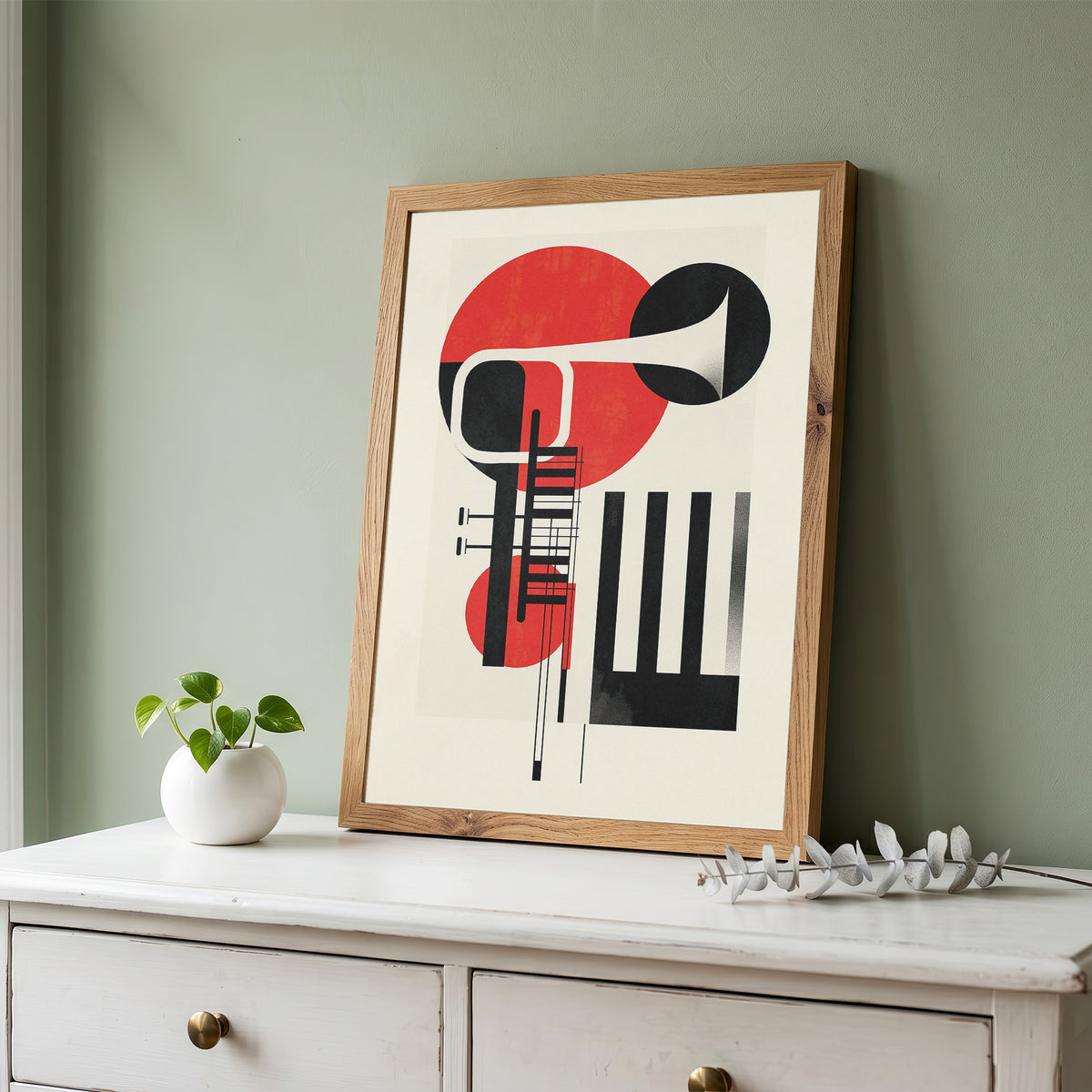 Jazz Geometric Trumpet & Piano Wall Art, Bauhaus Music Poster