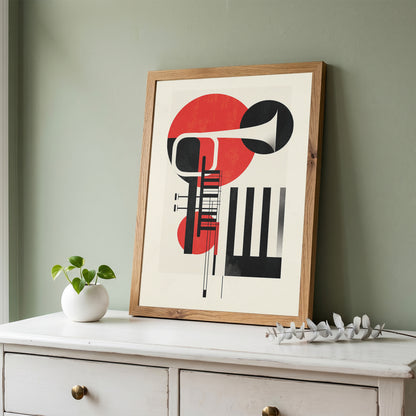 Jazz Geometric Trumpet & Piano Wall Art, Bauhaus Music Poster