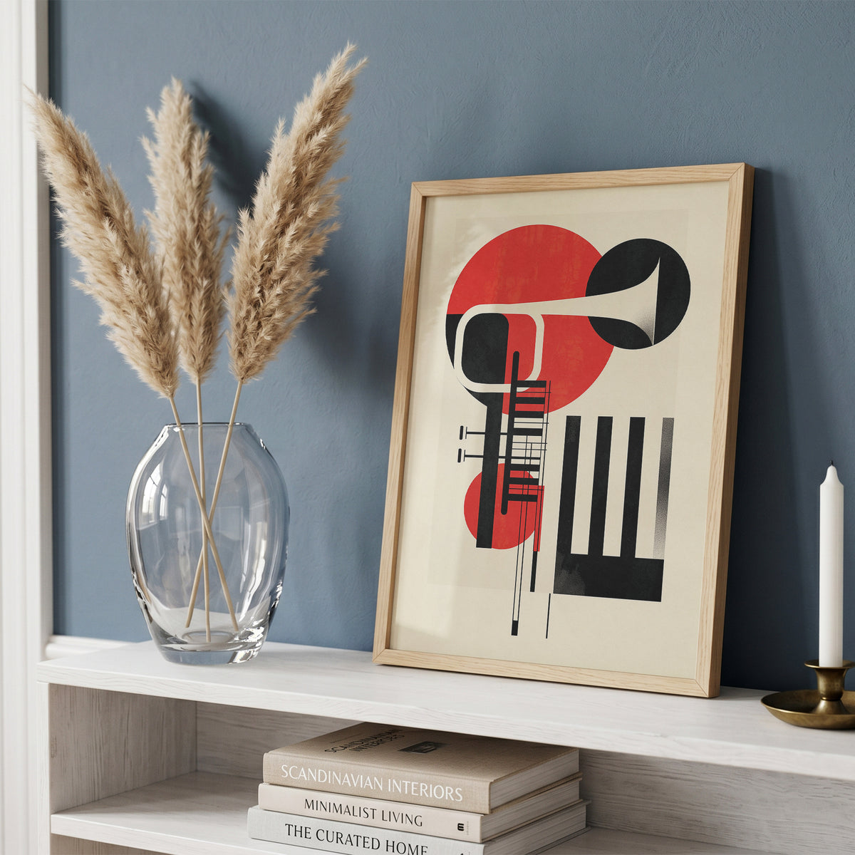 Jazz Geometric Trumpet & Piano Wall Art, Bauhaus Music Poster