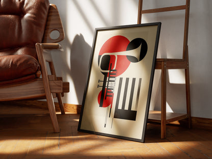 Jazz Geometric Trumpet & Piano Wall Art, Bauhaus Music Poster