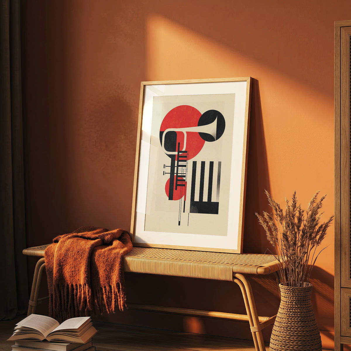 Jazz Geometric Trumpet & Piano Wall Art, Bauhaus Music Poster