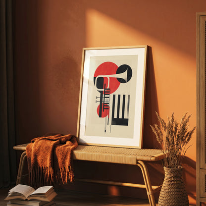 Jazz Geometric Trumpet & Piano Wall Art, Bauhaus Music Poster