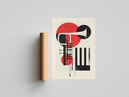 Jazz Geometric Trumpet & Piano Wall Art, Bauhaus Music Poster