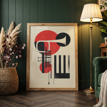 Jazz Geometric Trumpet & Piano Wall Art, Bauhaus Music Poster
