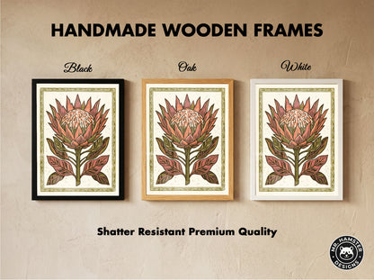 King Protea Linocut Print Botanical Floral Wall Art Earthy Tone Decor Wall Print
