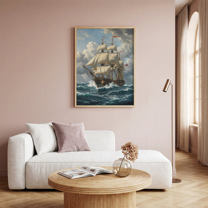 Vintage Sailing Ship Wall Art Print | Vintage Nautical Ocean Poster