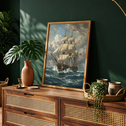 Vintage Sailing Ship Wall Art Print | Vintage Nautical Ocean Poster