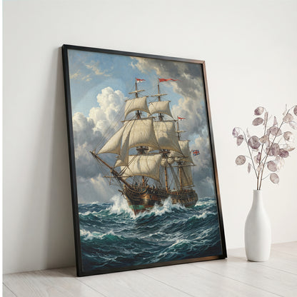 Vintage Sailing Ship Wall Art Print | Vintage Nautical Ocean Poster