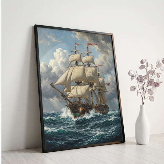 Vintage Sailing Ship Wall Art Print | Vintage Nautical Ocean Poster