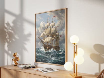 Vintage Sailing Ship Wall Art Print | Vintage Nautical Ocean Poster