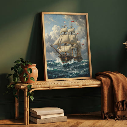 Vintage Sailing Ship Wall Art Print | Vintage Nautical Ocean Poster