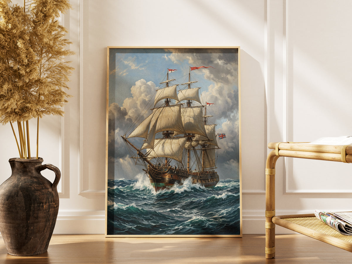 Vintage Sailing Ship Wall Art Print | Vintage Nautical Ocean Poster