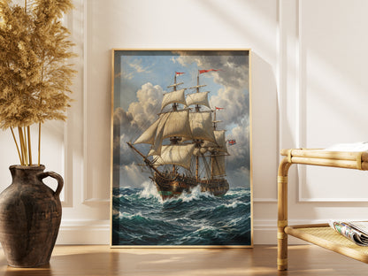 Vintage Sailing Ship Wall Art Print | Vintage Nautical Ocean Poster