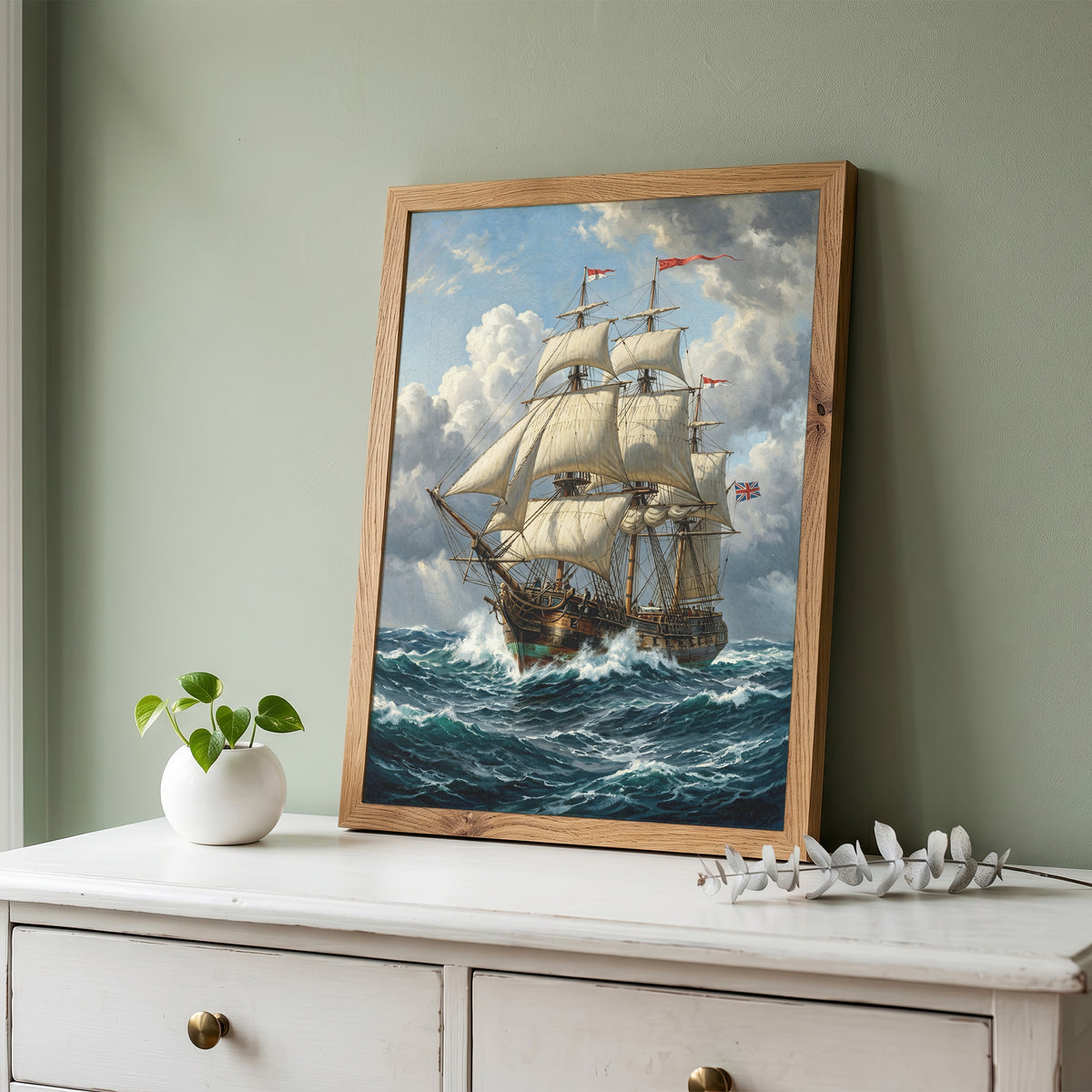 Vintage Sailing Ship Wall Art Print | Vintage Nautical Ocean Poster