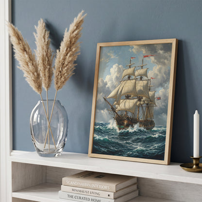 Vintage Sailing Ship Wall Art Print | Vintage Nautical Ocean Poster