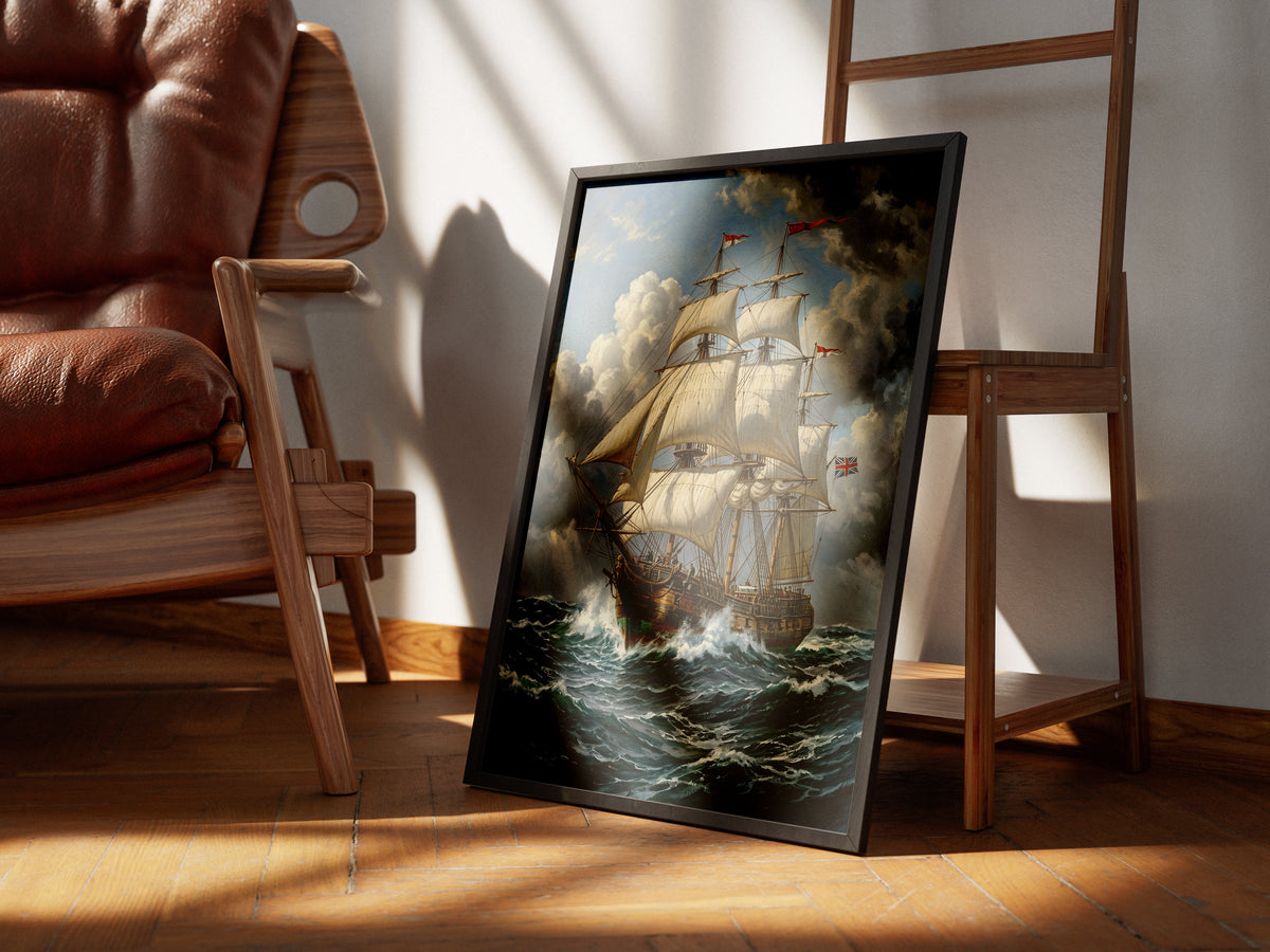 Vintage Sailing Ship Wall Art Print | Vintage Nautical Ocean Poster
