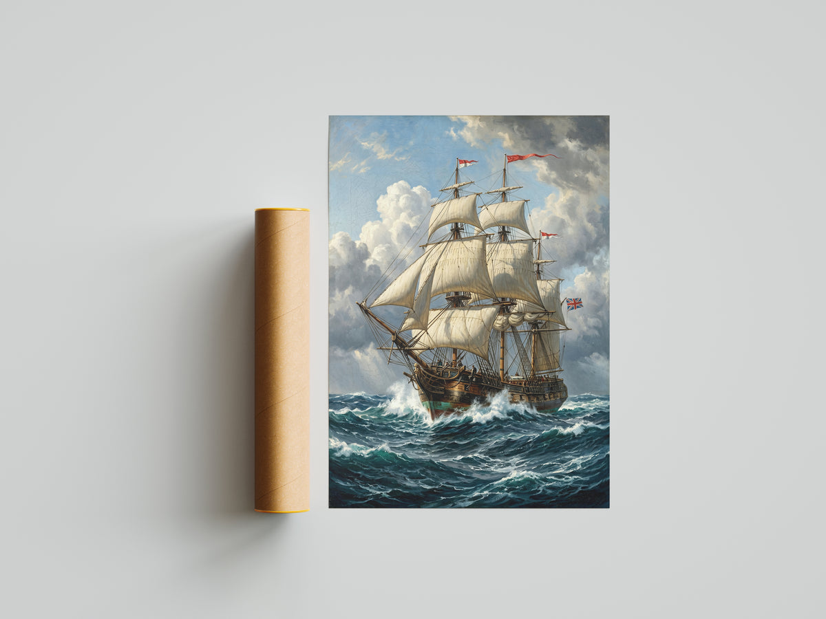 Vintage Sailing Ship Wall Art Print | Vintage Nautical Ocean Poster