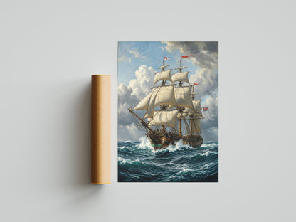 Vintage Sailing Ship Wall Art Print | Vintage Nautical Ocean Poster
