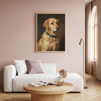 Golden Retriever Oil Painting Print Vintage Dog Portrait Wall Art Antique Print