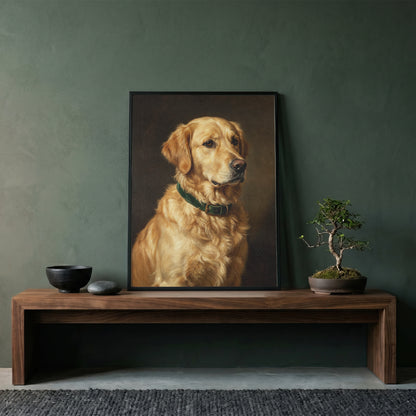 Golden Retriever Oil Painting Print Vintage Dog Portrait Wall Art Antique Print