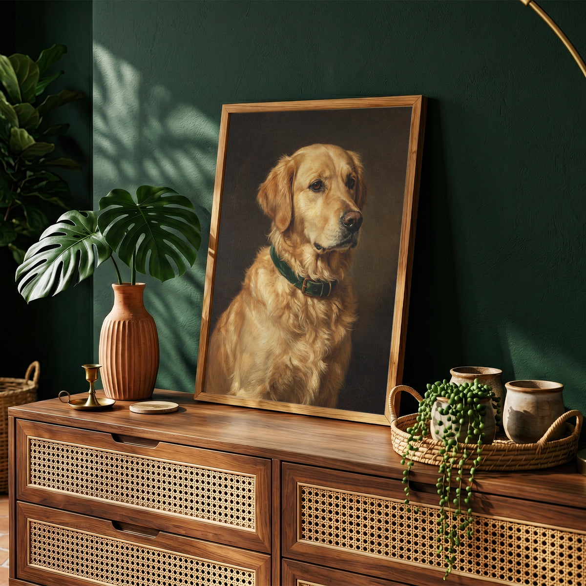 Golden Retriever Oil Painting Print Vintage Dog Portrait Wall Art Antique Print