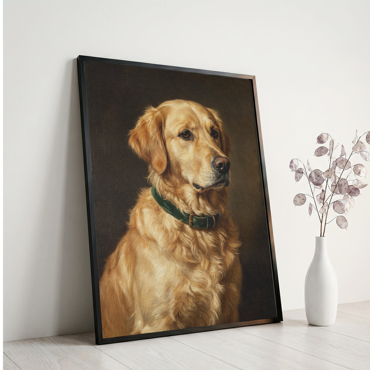 Golden Retriever Oil Painting Print Vintage Dog Portrait Wall Art Antique Print