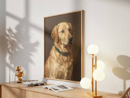 Golden Retriever Oil Painting Print Vintage Dog Portrait Wall Art Antique Print