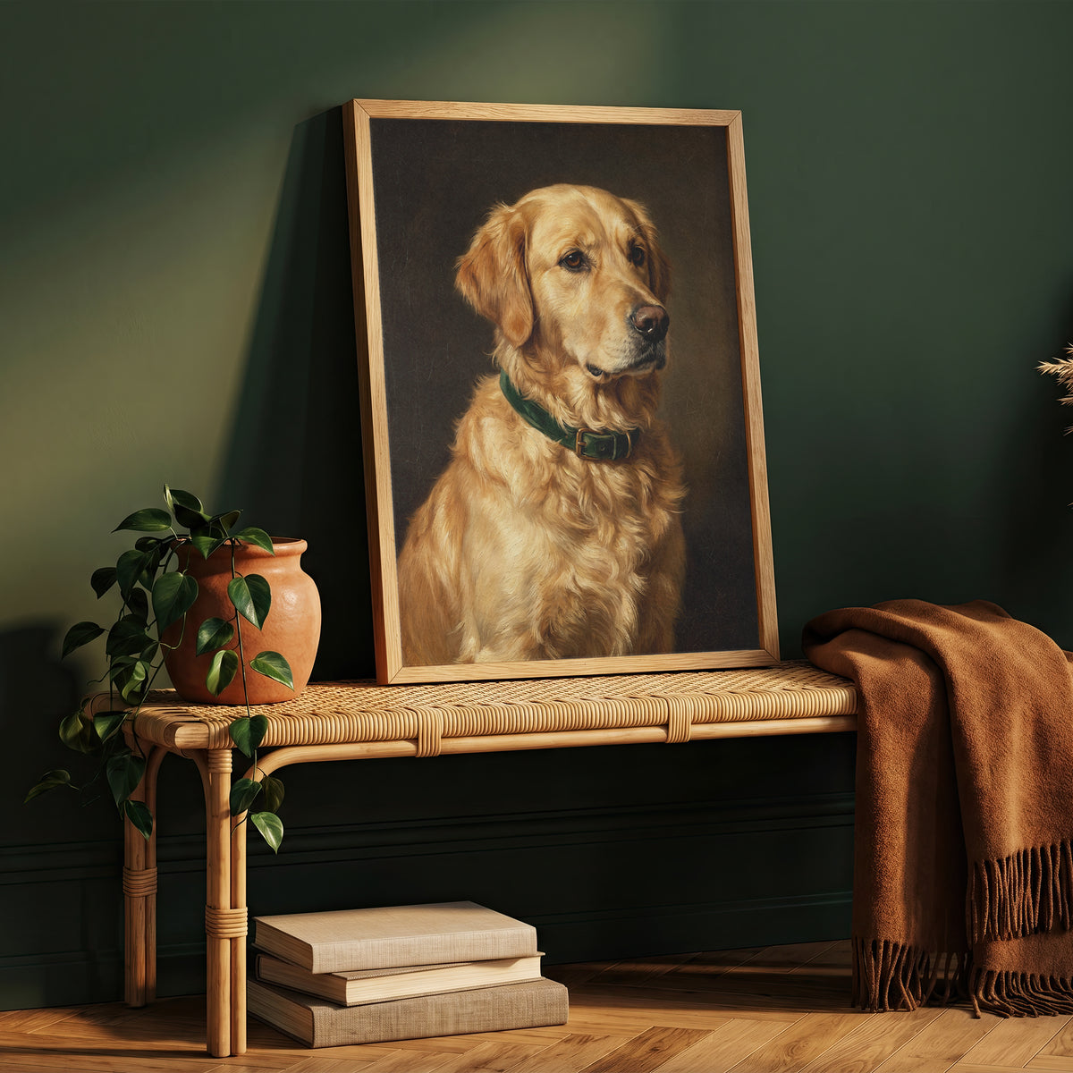 Golden Retriever Oil Painting Print Vintage Dog Portrait Wall Art Antique Print
