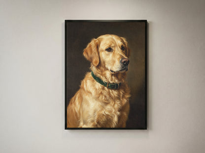 Golden Retriever Oil Painting Print Vintage Dog Portrait Wall Art Antique Print