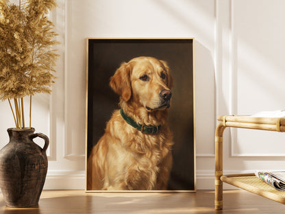 Golden Retriever Oil Painting Print Vintage Dog Portrait Wall Art Antique Print