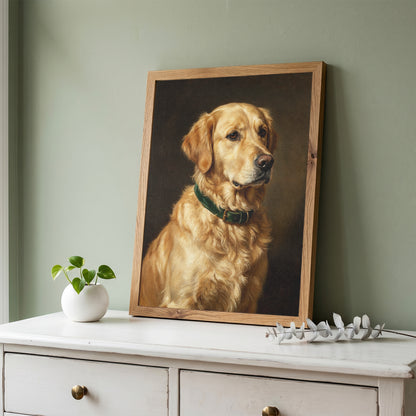 Golden Retriever Oil Painting Print Vintage Dog Portrait Wall Art Antique Print
