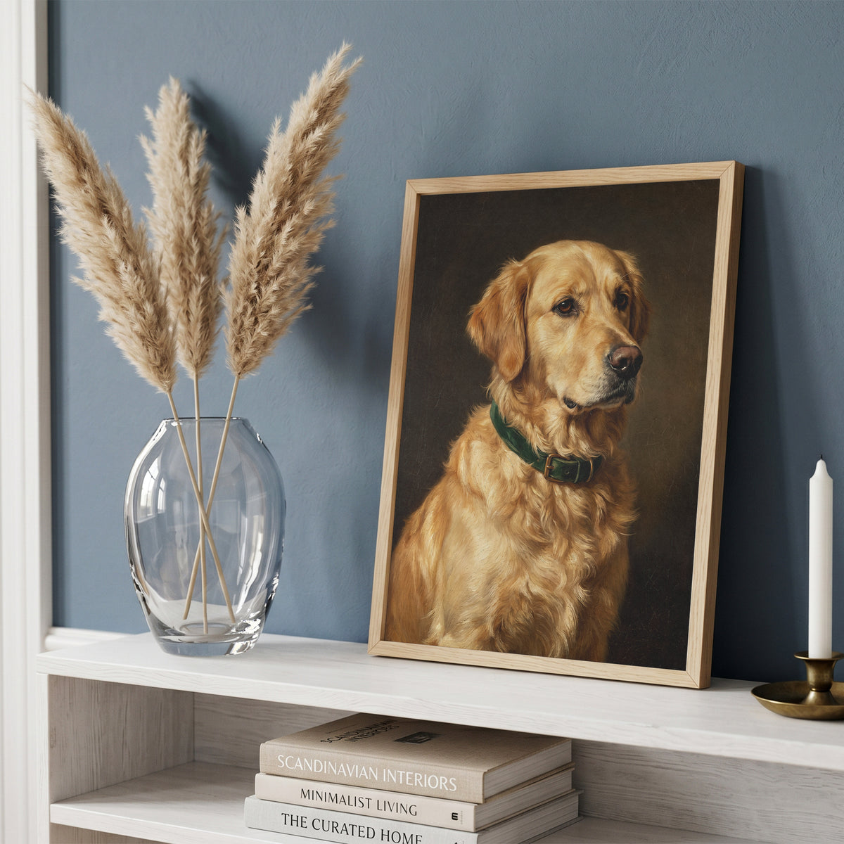 Golden Retriever Oil Painting Print Vintage Dog Portrait Wall Art Antique Print