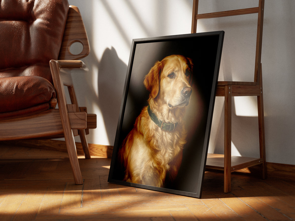 Golden Retriever Oil Painting Print Vintage Dog Portrait Wall Art Antique Print