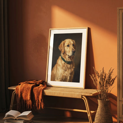 Golden Retriever Oil Painting Print Vintage Dog Portrait Wall Art Antique Print