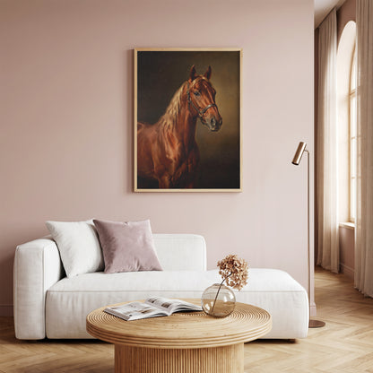 Chestnut Horse Oil Painting Print Vintage Equestrian Wall Art Antique Poster