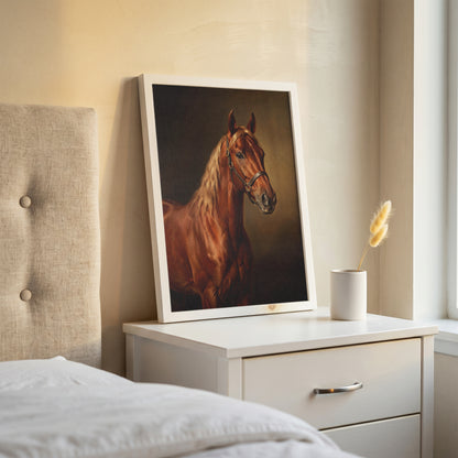 Chestnut Horse Oil Painting Print Vintage Equestrian Wall Art Antique Poster