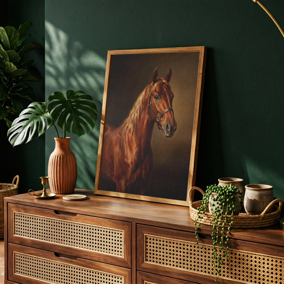 Chestnut Horse Oil Painting Print Vintage Equestrian Wall Art Antique Poster