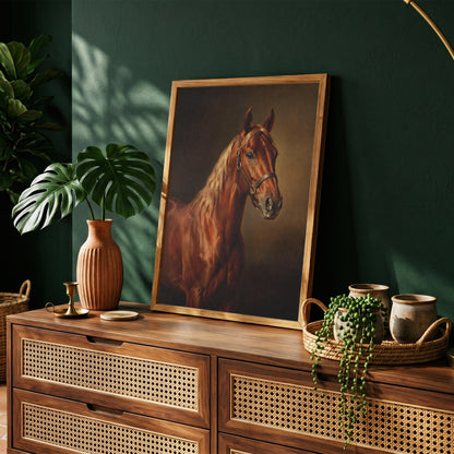 Chestnut Horse Oil Painting Print Vintage Equestrian Wall Art Antique Poster